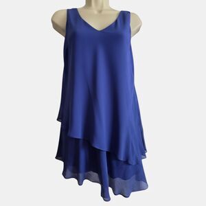 Eileen Fisher S Asym Blue Sheer 100% Silk Tunic Blouse Flowy Sleeveless
